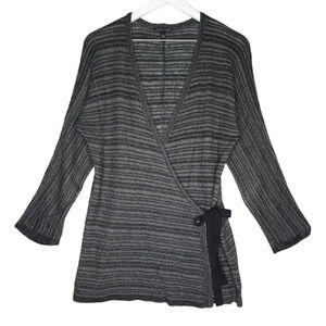 Eileen Fisher Striped Lightweight Knit Wrap Top Dolman Sleeves
